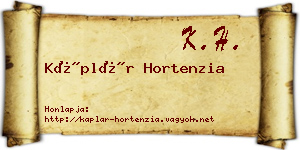 Káplár Hortenzia névjegykártya